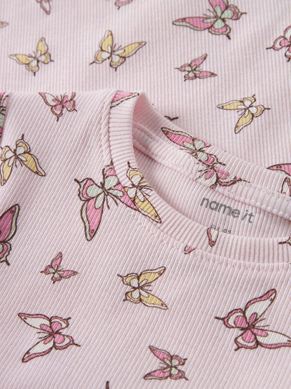 Topp Kortärmad Vemma Fjäril Ribbad Rosa