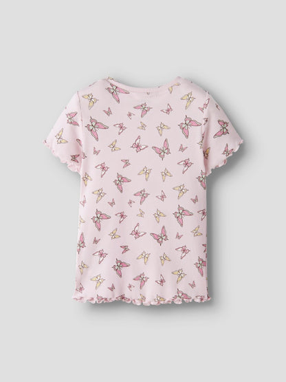 Topp Kortärmad Vemma Fjäril Ribbad Rosa