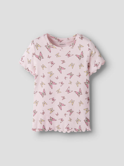 Topp Kortärmad Vemma Fjäril Ribbad Rosa
