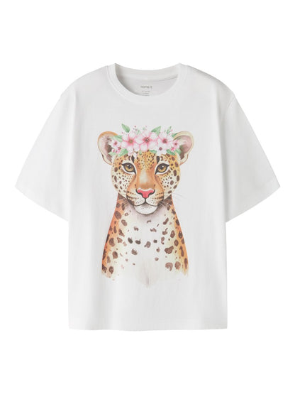 Topp Kort Ärm Leopard Votea Vit