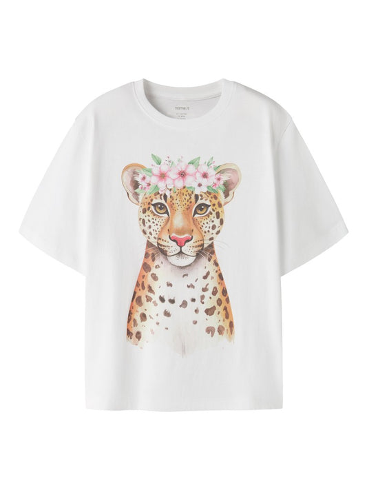 Topp Kort Ärm Leopard Votea Vit