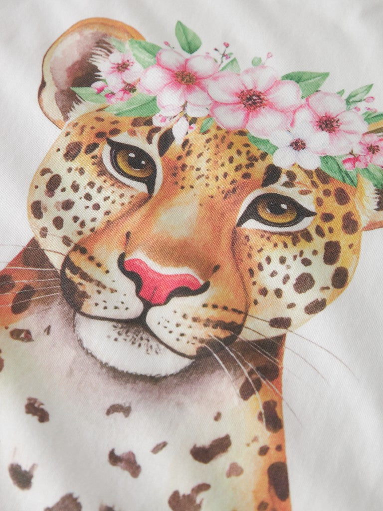 Topp Kort Ärm Leopard Votea Vit