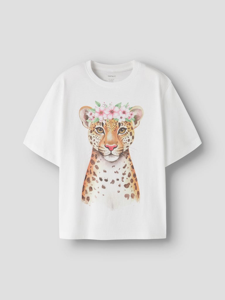 Topp Kort Ärm Leopard Votea Vit