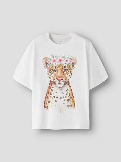 Topp Kort Ärm Leopard Votea Vit