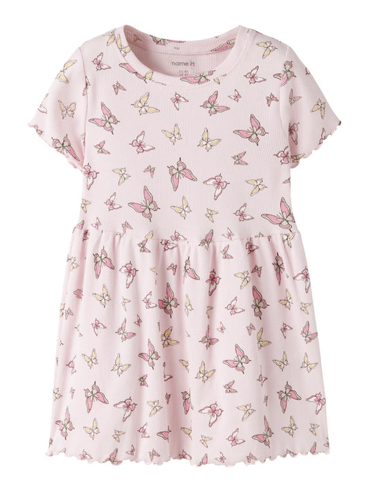 Klänning Kortärmad Vemma Fjärilar Ribbad Rosa