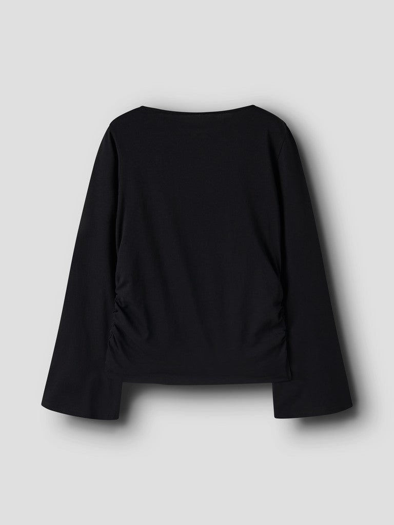 Topp Lanni Långärmad Rynk Enfärgad Svart