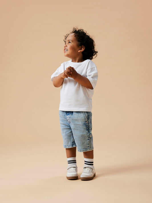 Shorts Bermuda Benficka Lös Passform Denim Ljus Blå