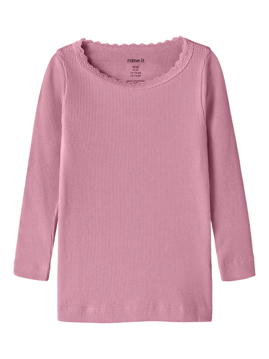 Långärmad Topp Kab Ribbad M Spetsdetalj Rosa