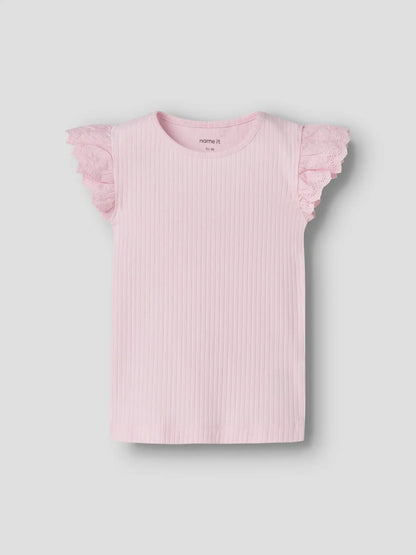 Topp Kortärmad Ribbad  Havelle Enfärgad Rosa