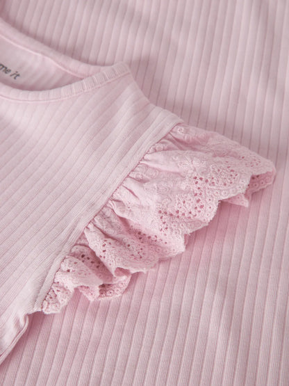 Topp Kortärmad Ribbad  Havelle Enfärgad Rosa