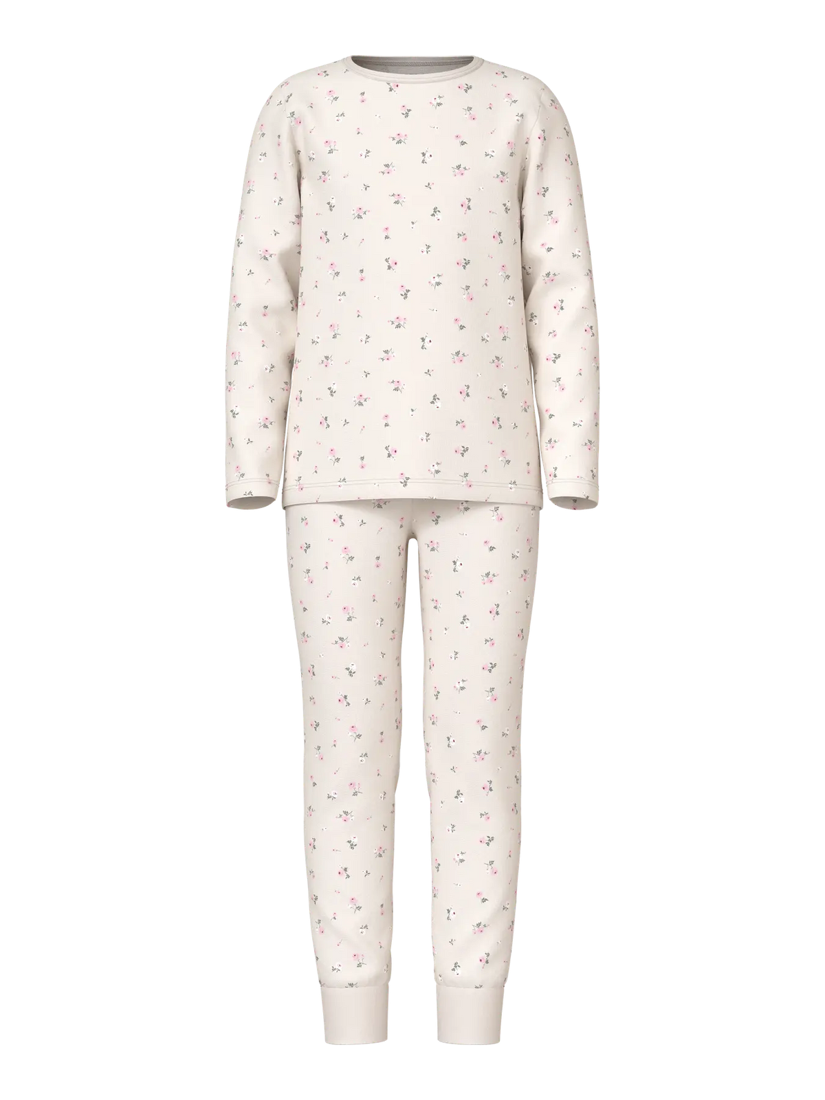 Pyjamas Långärmad Blommor Vit