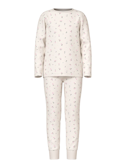 Pyjamas Långärmad Blommor Vit