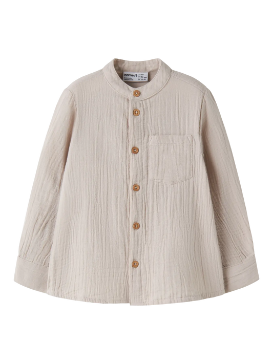 Skjorta Långärmad Enfärgad Muslin Beige