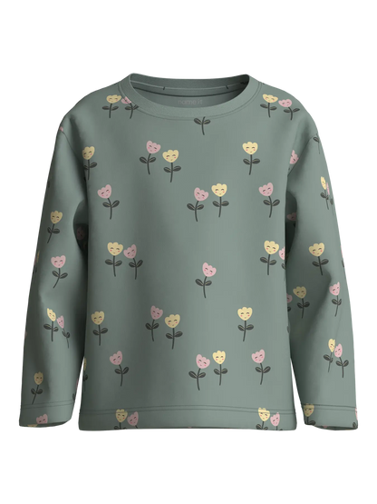 Långärmad Topp Blommor Velda Grön