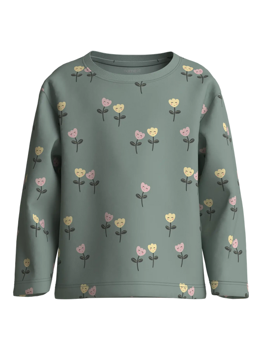 Långärmad Topp Blommor Velda Grön