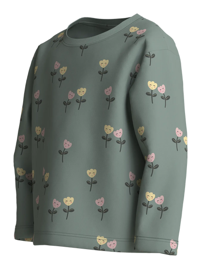 Långärmad Topp Blommor Velda Grön