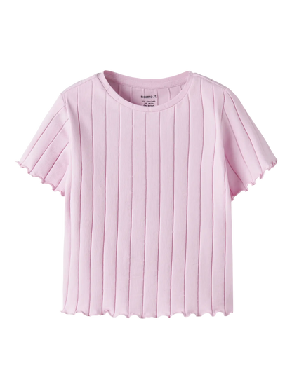 Kortärmad Croppad Topp Noralina Enfärgad Rosa