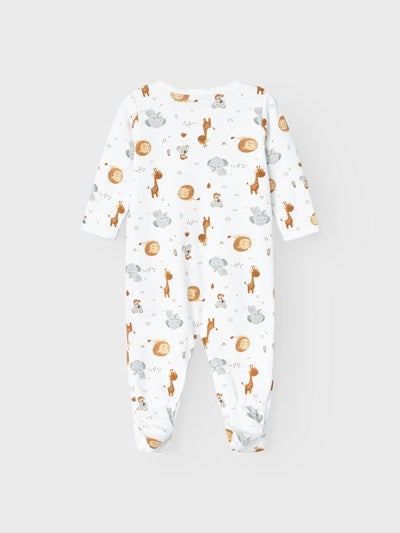 Hel Pyjamas med fot Djurmönster Vit/Beige