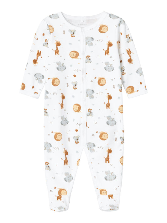 Hel Pyjamas med fot Djurmönster Vit/Beige