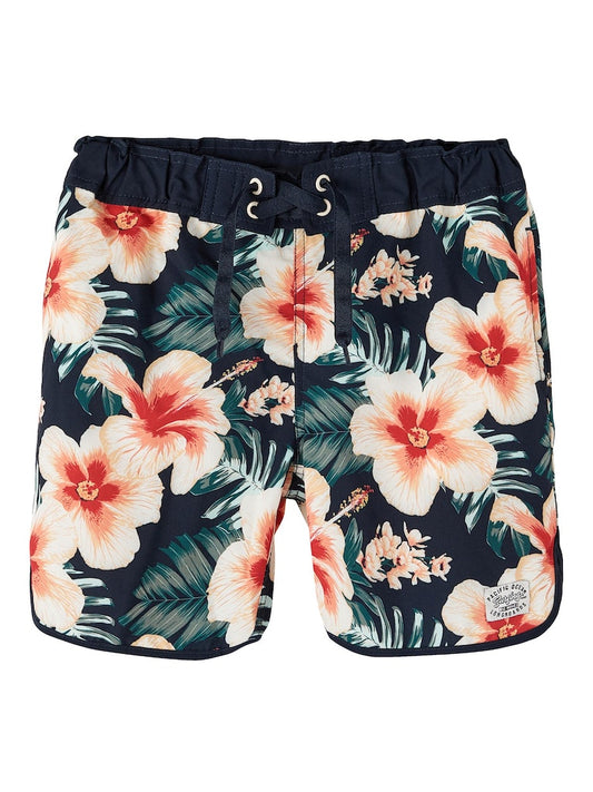 Badshorts Blommiga Blå